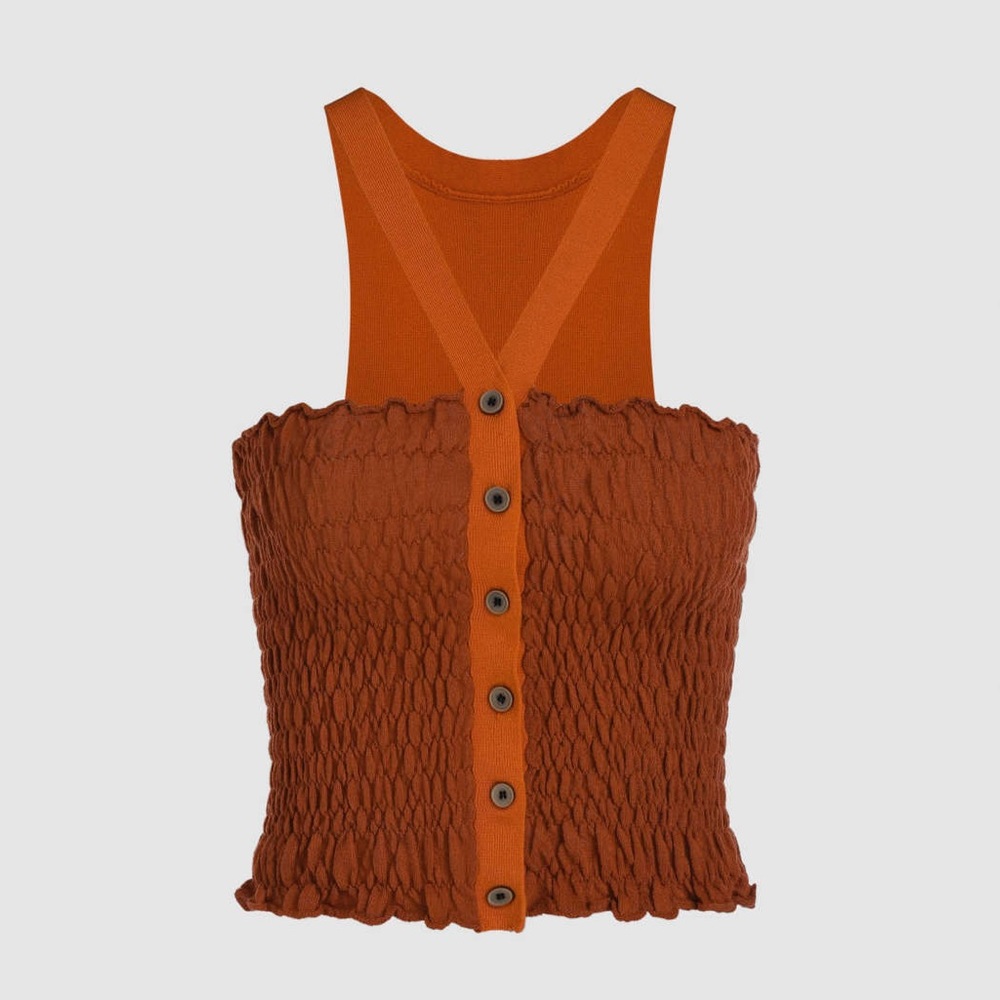 Cider Shirred Button Up Halter Top